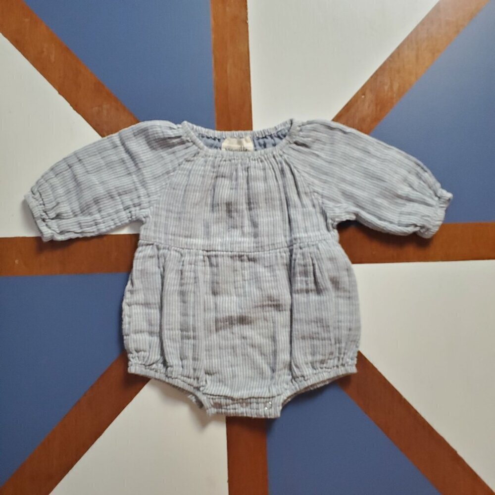 Vignette Bubble Suit One piece 9-12 month Blue Cotton Gauze Stripes Boho Peasant
